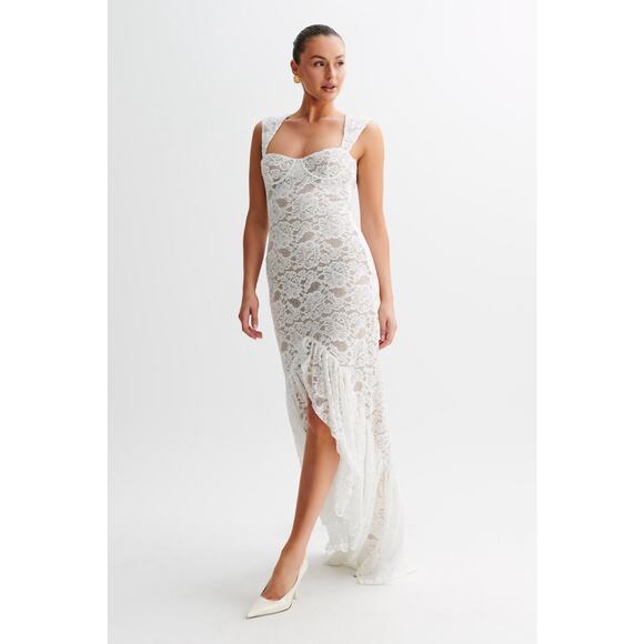 Meshki Elda Lace Plissè Dress Ivory Lace NWT Size Small Bodycon Maxi Wedding - Picture 6 of 10